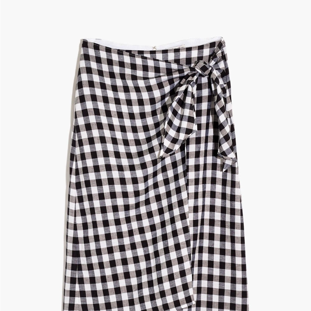 Madewell Black & White skirt: Sarong Faux-Wrap Midi Skirt in Gingham Check